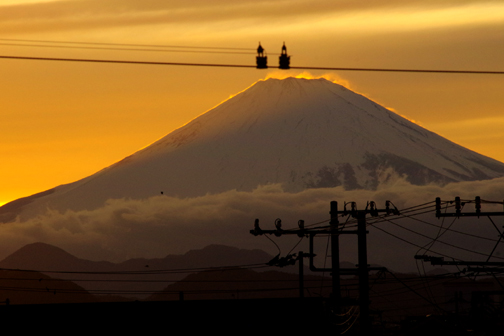 今夕の電線富士。