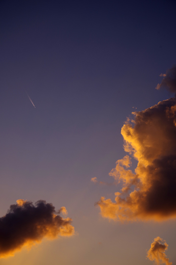 夕空を見上げていたら、ひこうき雲が……。